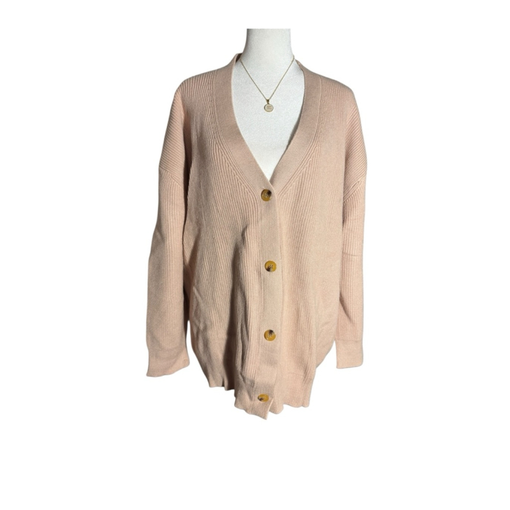 Size M LILLUSORY Light Pink Ribbed Cardigan Cozy Casual Layering Piece Buttons